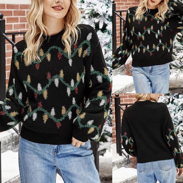 women's sweaters women christmas long sleeve o-neck sweater shiny tinsel colorful lights jacquard jumper holiday loose knitwear shirt, White;black
women's sweaters women christmas long sleeve o-neck sweater shiny tinsel colorful lights jacquard jumper holiday loose knitwear shirt, White;black