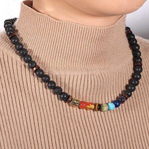 women men natural stone 7 chakras tiger eye stone lava rock beads necklace alloy buddha head charm choker neck chain jewelry1, Golden;silver
women men natural stone 7 chakras tiger eye stone lava rock beads necklace alloy buddha head charm choker neck chain jewelry1, Golden;silver