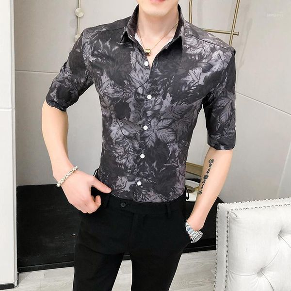 summer middle sleeve shirt leaf print trendy men short sleeve blouse british slim shirts male summer new grey black1, White;black
summer middle sleeve shirt leaf print trendy men short sleeve blouse british slim shirts male summer new grey black1, White;black