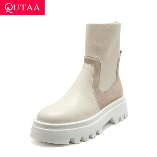 boots qutaa 2021 ankle cow leather knitting platform women shoes autumn winter round toe square high heel short size 34-40, Black
boots qutaa 2021 ankle cow leather knitting platform women shoes autumn winter round toe square high heel short size 34-40, Black