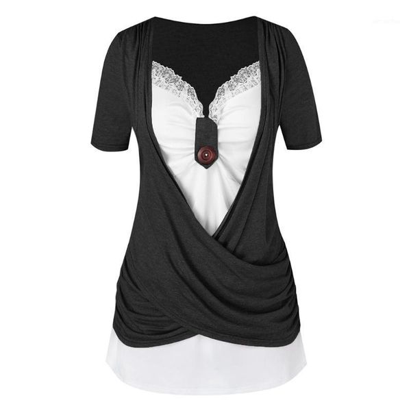 plus size woman and blouse vintage fake two piece lace patchwork womens shirts ruched short sleeve office shirts clothing1, White
plus size woman and blouse vintage fake two piece lace patchwork womens shirts ruched short sleeve office shirts clothing1, White