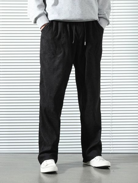 men slant pocket corduroy drawstring pants u7rf#, Black 
men slant pocket corduroy drawstring pants u7rf#, Black