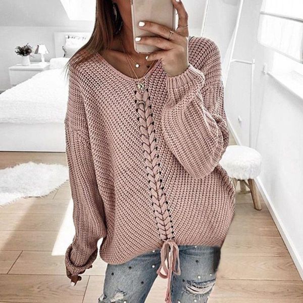 sweater women's loose panel knitted pullovers autumn winter clothes cross bandage knitwear female sweater1, White;black
sweater women's loose panel knitted pullovers autumn winter clothes cross bandage knitwear female sweater1, White;black