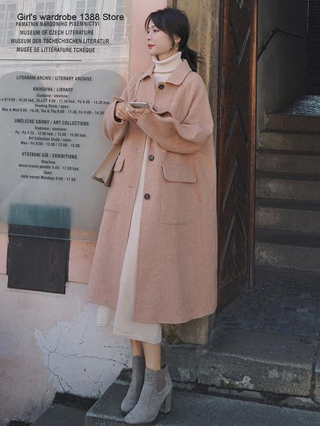 women's wool & blends autumn and winter woolen coat middle long style over the knee 2021 korean loose fashion net fashionable, Black
women's wool & blends autumn and winter woolen coat middle long style over the knee 2021 korean loose fashion net fashionable, Black