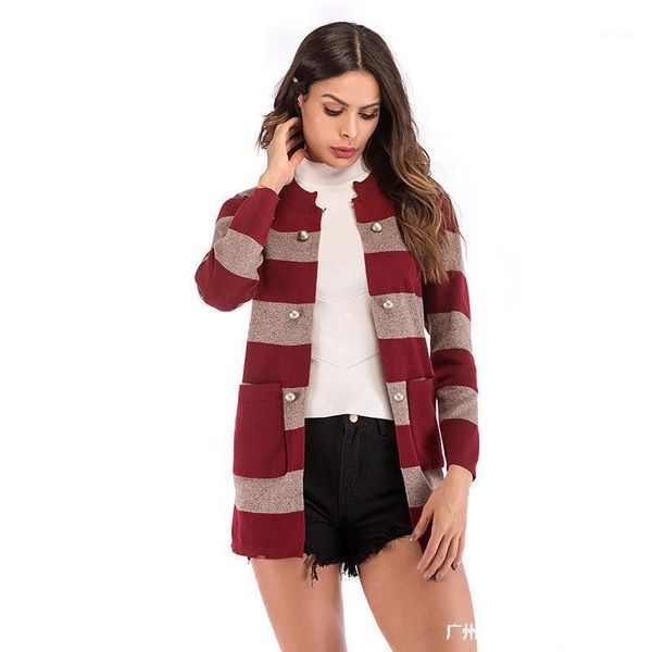 autumn/winter 2020 new european and american women's striped pocket knitted cardigan color long-sleeved jacket women's clothing.1, White
autumn/winter 2020 new european and american women's striped pocket knitted cardigan color long-sleeved jacket women's clothing.1, White