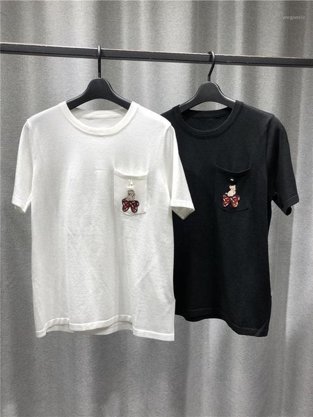 women sweater autumn style wool cotton short sleeve crew neck knit pullover chest pocket embroidered with animal motifs1, White;black
women sweater autumn style wool cotton short sleeve crew neck knit pullover chest pocket embroidered with animal motifs1, White;black