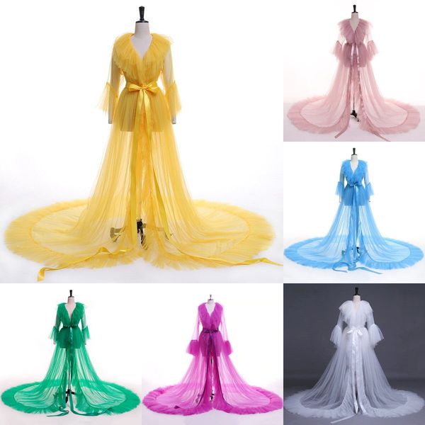 custom made ruffles edge bridal sleepwear nightgowns long sleeves bathrobe shawl sweep train pajamas see through party wear undergarment, White
custom made ruffles edge bridal sleepwear nightgowns long sleeves bathrobe shawl sweep train pajamas see through party wear undergarment, White