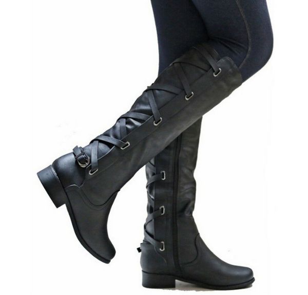 european american autumn winter lace up round head low heel knight long tube women's thick heel high boots, Black
european american autumn winter lace up round head low heel knight long tube women's thick heel high boots, Black