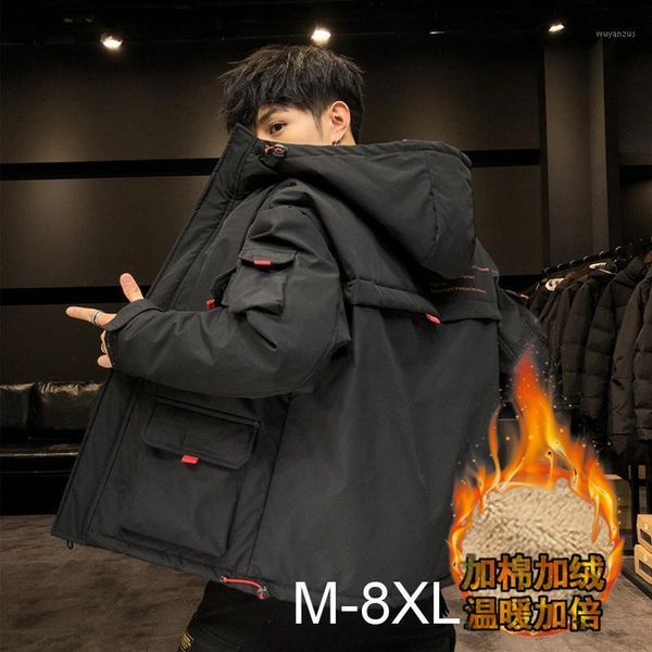 cotton padded men's 300kg chubby brother plus extra size hooded with cotton and cashmere thickened overalls coat1, Black
cotton padded men's 300kg chubby brother plus extra size hooded with cotton and cashmere thickened overalls coat1, Black
