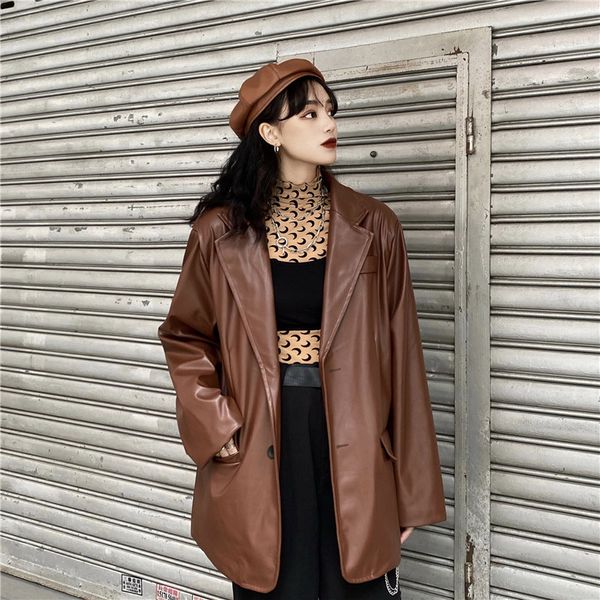 2021 new korean black leather moto jacket warm female long sleeve suit blazers fashion streetwear women's winter coat b9uq
2021 new korean black leather moto jacket warm female long sleeve suit blazers fashion streetwear women's winter coat b9uq