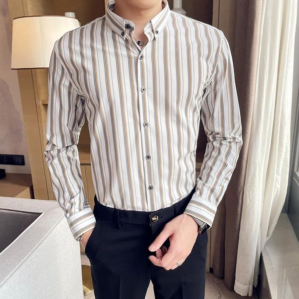 men's casual shirts 202 spring striped men long sleeve business dress shirt camisa masculina slim social clothing chemise homme, White;black
men's casual shirts 202 spring striped men long sleeve business dress shirt camisa masculina slim social clothing chemise homme, White;black