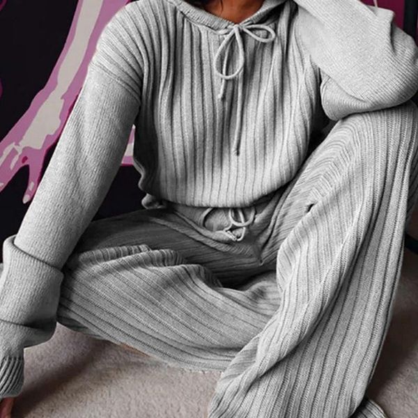 ladies casual ribbed knit clothes set pants long sleeve hoodies sweatshirt elastic waist trousers solid women homewear 2pcs, Gray
ladies casual ribbed knit clothes set pants long sleeve hoodies sweatshirt elastic waist trousers solid women homewear 2pcs, Gray