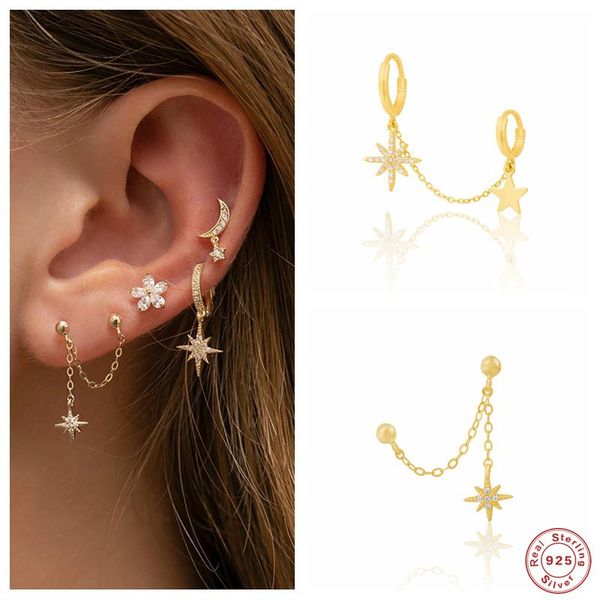 aide 925 sterling silver two circle hoop earrings for women zircon star pendant chain tassel double huggie earring party jewelry, Golden;silver
aide 925 sterling silver two circle hoop earrings for women zircon star pendant chain tassel double huggie earring party jewelry, Golden;silver