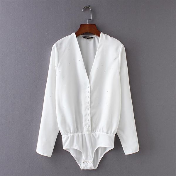 women elegant v neck single breasted black white color bodysuits shirt casual siamese blouse playsuits feminina blusas ls2708
women elegant v neck single breasted black white color bodysuits shirt casual siamese blouse playsuits feminina blusas ls2708
