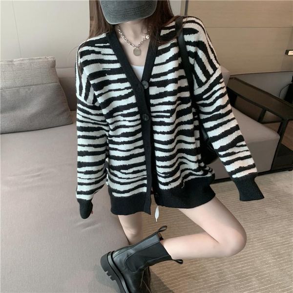 women's knits & tees oversized cardigans long v-neck single breasted sweater cardigan zebra pattern women knitting coat for winter, White
women's knits & tees oversized cardigans long v-neck single breasted sweater cardigan zebra pattern women knitting coat for winter, White