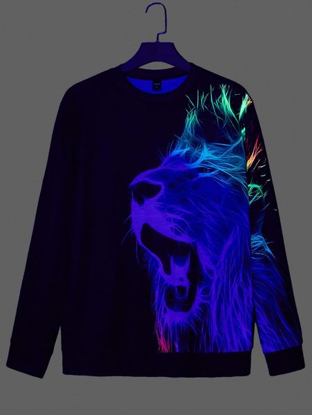 men reflective lion print sweatshirt q35z#, Black
men reflective lion print sweatshirt q35z#, Black