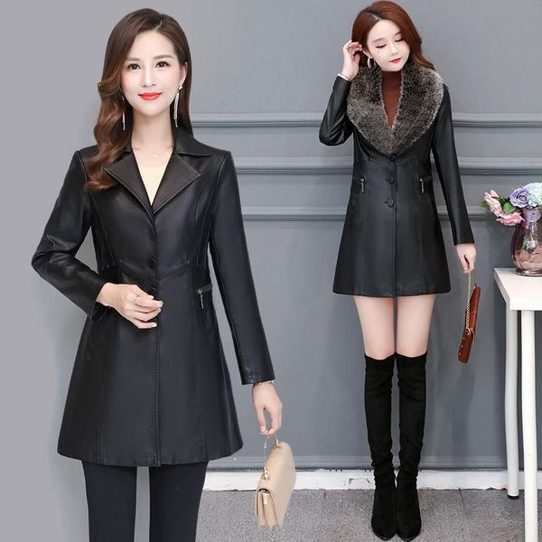women's leather & faux mid-length spring, autumn and winter style plus cotton with fur collar slim trench coat mother's size jacke, Black
women's leather & faux mid-length spring, autumn and winter style plus cotton with fur collar slim trench coat mother's size jacke, Black