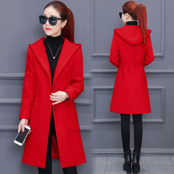 women's middle long korean 2020 new autumn and winter close waist show thin woolen coat slim hooded girl, Black
women's middle long korean 2020 new autumn and winter close waist show thin woolen coat slim hooded girl, Black