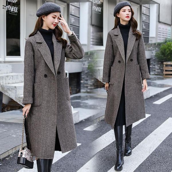 2020 new autumn / winter herringbone cashmere coat women's suit collar medium length loose woolen warm and slim style coat, Black
2020 new autumn / winter herringbone cashmere coat women's suit collar medium length loose woolen warm and slim style coat, Black