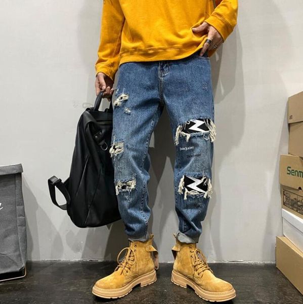 men's jeans ripped hole for men 2021 casual mid waist denim pants man plus size 6xl loose harem trousers w1546, Blue
men's jeans ripped hole for men 2021 casual mid waist denim pants man plus size 6xl loose harem trousers w1546, Blue