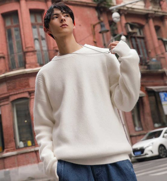 casual men's sweater spring new gray black white sweater oversize round neck solid color base sweater, White;black
casual men's sweater spring new gray black white sweater oversize round neck solid color base sweater, White;black