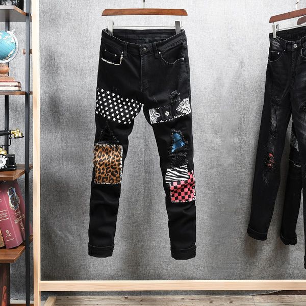 2021 new fashion streetwear men jeans patches designer printed ripped denim punk pants elastic slim fit hip hop trousers 3vio, Blue
2021 new fashion streetwear men jeans patches designer printed ripped denim punk pants elastic slim fit hip hop trousers 3vio, Blue