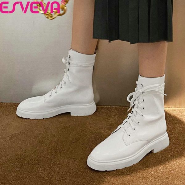 esveva 2021 fashion lace up ankle boots square low heel comfort women shoes cow leather round toe ladies pumps big size 34-42, Black
esveva 2021 fashion lace up ankle boots square low heel comfort women shoes cow leather round toe ladies pumps big size 34-42, Black