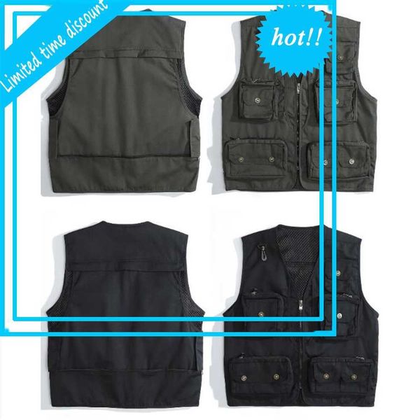 cargo vest jackets mens pockets tactical hunting fishing sleeveless coats outwear, Black;brown 
cargo vest jackets mens pockets tactical hunting fishing sleeveless coats outwear, Black;brown
