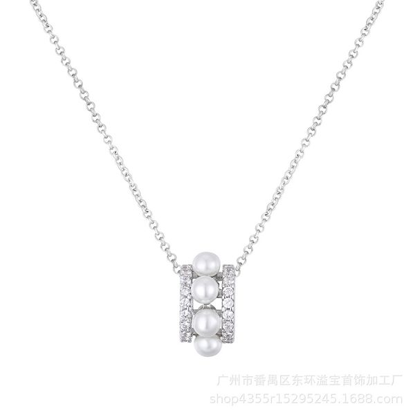 new double ring european and american fashion pearl necklace female clavicle chain, Silver
new double ring european and american fashion pearl necklace female clavicle chain, Silver
