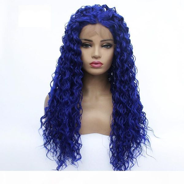 wholesale deep curly lace front wig blue hair heat resistant fibers synthetic lace front wig glueless half hand tied for all women, Black 
wholesale deep curly lace front wig blue hair heat resistant fibers synthetic lace front wig glueless half hand tied for all women, Black