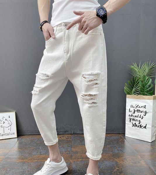 2020 new casual jeans cropped pants men ripped jeans k777, Blue 
2020 new casual jeans cropped pants men ripped jeans k777, Blue