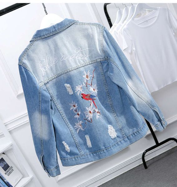 large women's early spring new denim coat fat mm loose style embroidered jacket, Black;brown
large women's early spring new denim coat fat mm loose style embroidered jacket, Black;brown