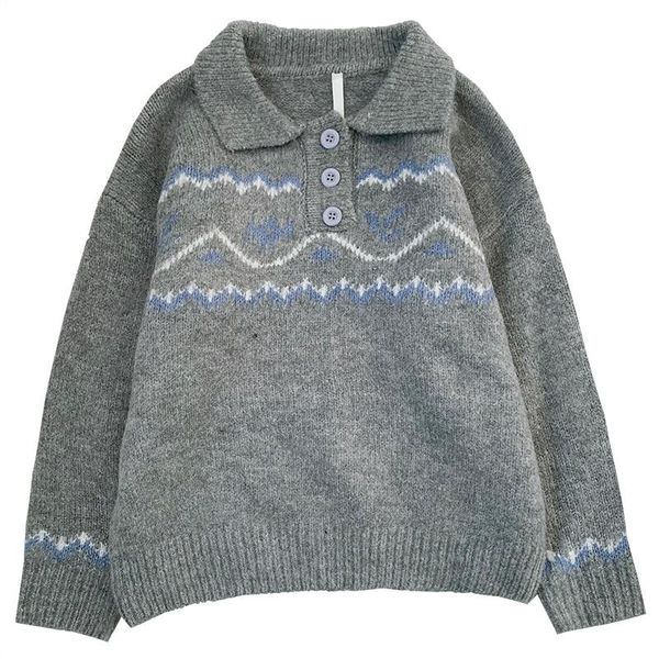 women's sweaters contrasting color wave jacquard korean style girl retro turn-down collar small breasted loose thick warm sweater, White;black
women's sweaters contrasting color wave jacquard korean style girl retro turn-down collar small breasted loose thick warm sweater, White;black