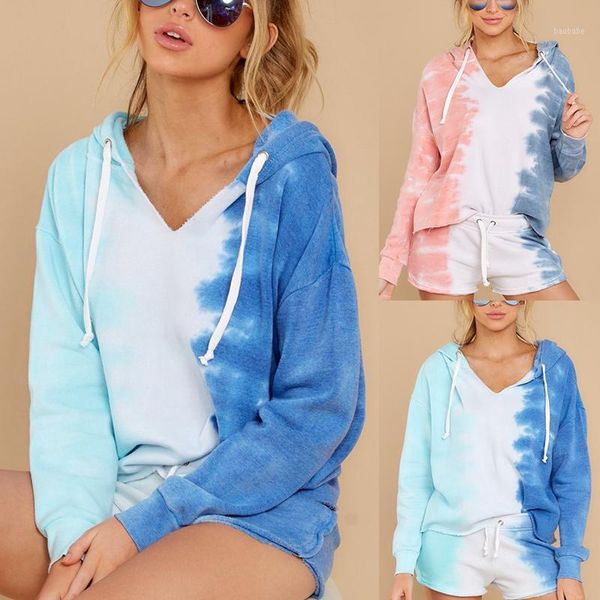 women two set long sleeves hooded drawstring short pant homewear tie dye printing home clothing1, Gray
women two set long sleeves hooded drawstring short pant homewear tie dye printing home clothing1, Gray
