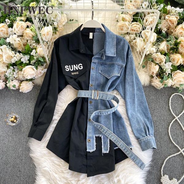 2020 autumn women new fashion lapel long sleeve patchwork irregular denim lace up waist office lady mid length shirt v839, White
2020 autumn women new fashion lapel long sleeve patchwork irregular denim lace up waist office lady mid length shirt v839, White