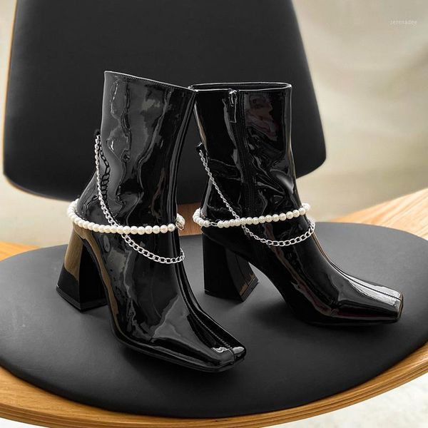 deat 2020 new spring autumn fashion casual square toe solid color zipper patent leather high heel short boots women sf6091, Black
deat 2020 new spring autumn fashion casual square toe solid color zipper patent leather high heel short boots women sf6091, Black