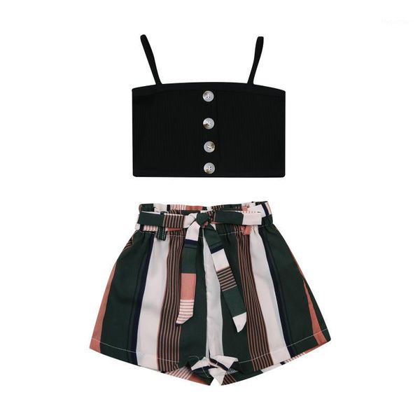 1-6 years 2 pieces kids little girl suit set, solid color sleeveless spaghetti strap + striped shorts summer outfits1, White
1-6 years 2 pieces kids little girl suit set, solid color sleeveless spaghetti strap + striped shorts summer outfits1, White