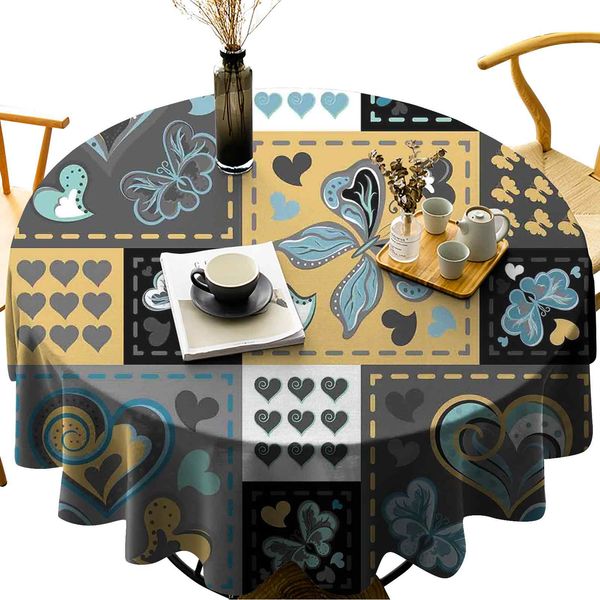 washable round table cover dark textured vintage ornament with heart and butterfly motif in mix retro design
washable round table cover dark textured vintage ornament with heart and butterfly motif in mix retro design