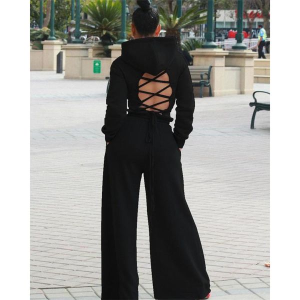 hollow out bandage women suit solid color hooded wide leg pants set loose hoodies suits two piece set, Gray
hollow out bandage women suit solid color hooded wide leg pants set loose hoodies suits two piece set, Gray