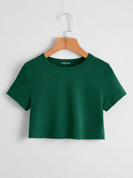 solid crew neck crop tee e5ss#, White