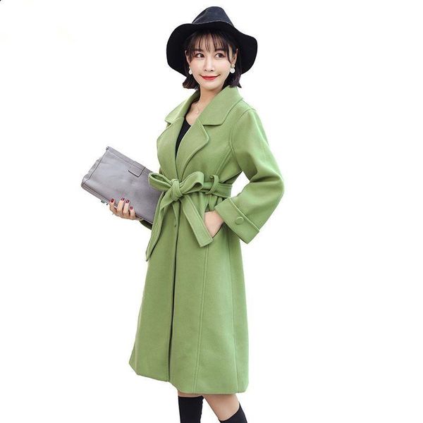 women's wool & blends female winter avocado green woolen jacket women loose korean long lace up coat, Black 
women's wool & blends female winter avocado green woolen jacket women loose korean long lace up coat, Black