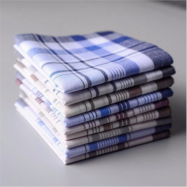 

10pcs Square Plaid Stripe Handkerchiefs Men Classic Vintage Pocket Cotton Towel For Wedding Party 38*38cm Random Color