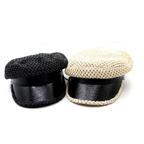 berets all-match straw woven leather navy hat summer breathable casual hollow flat beret, Blue;gray
berets all-match straw woven leather navy hat summer breathable casual hollow flat beret, Blue;gray