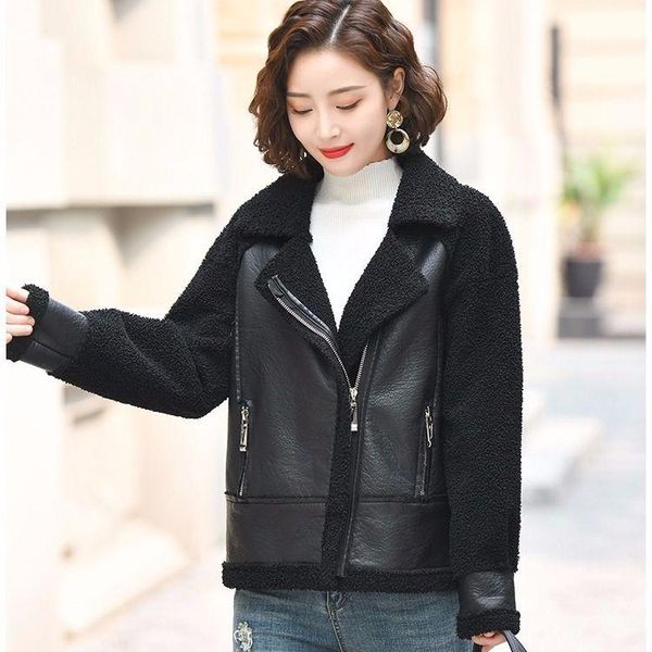 fur coat, women's plush, thickened, loose and oversized fur one piece, new pu leather locomotive suit for spring and autumn 2021, Black 
fur coat, women's plush, thickened, loose and oversized fur one piece, new pu leather locomotive suit for spring and autumn 2021, Black