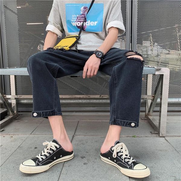 men's solid color ripped jeans korean casual fashion loose harajuku retro streetwear hip hop straight wide leg pants, Blue
men's solid color ripped jeans korean casual fashion loose harajuku retro streetwear hip hop straight wide leg pants, Blue