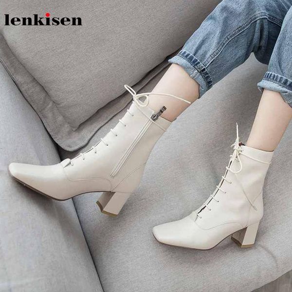 Lenkisen genuine leather vintage square toe high heels lace up solid simple style keep warm winter elegant women ankle boots L11, Black
Lenkisen genuine leather vintage square toe high heels lace up solid simple style keep warm winter elegant women ankle boots L11, Black