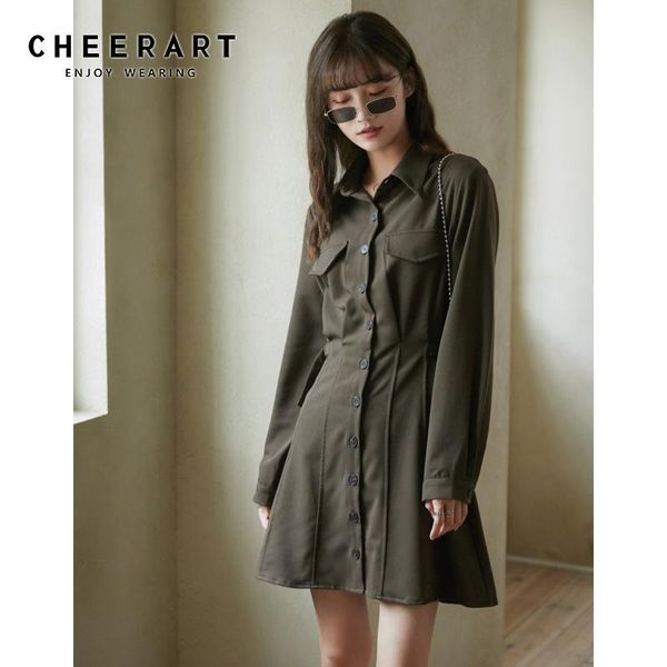 cheerart autum 2020 button up tunic shirt dress women long sleeve a line collar army green mini going out dress, Black;gray
cheerart autum 2020 button up tunic shirt dress women long sleeve a line collar army green mini going out dress, Black;gray
