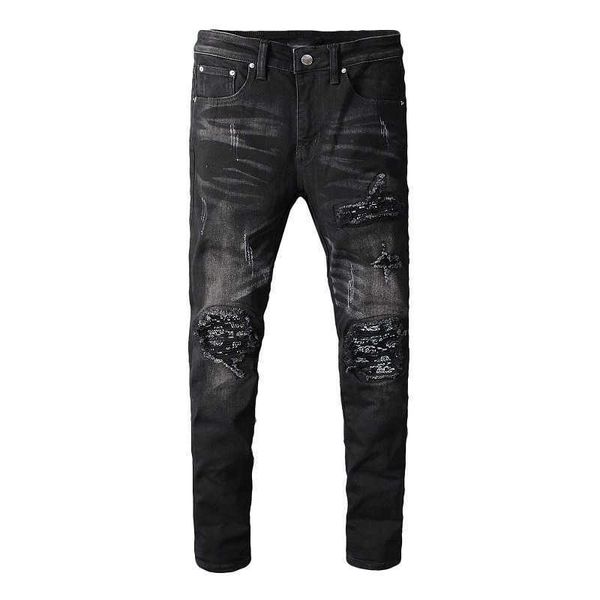 men's jeans street trend knee fold black cashew nut floral leather zipper jeans elastic slim fit stitched motorcycle pants, Blue
men's jeans street trend knee fold black cashew nut floral leather zipper jeans elastic slim fit stitched motorcycle pants, Blue