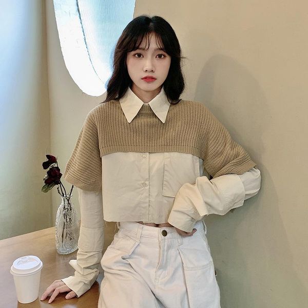 women's blouses & shirts ladies elegant blouse long sleeve 2021 autumn two pieces with knit blanket shawl women button down, White
women's blouses & shirts ladies elegant blouse long sleeve 2021 autumn two pieces with knit blanket shawl women button down, White