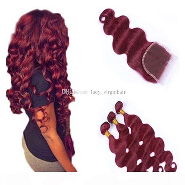 middle 3 way part body wave 4*4'' lace closure with #99j burgundy wine red peruvian human hair weave weft 3 bundles, Black
middle 3 way part body wave 4*4'' lace closure with #99j burgundy wine red peruvian human hair weave weft 3 bundles, Black
